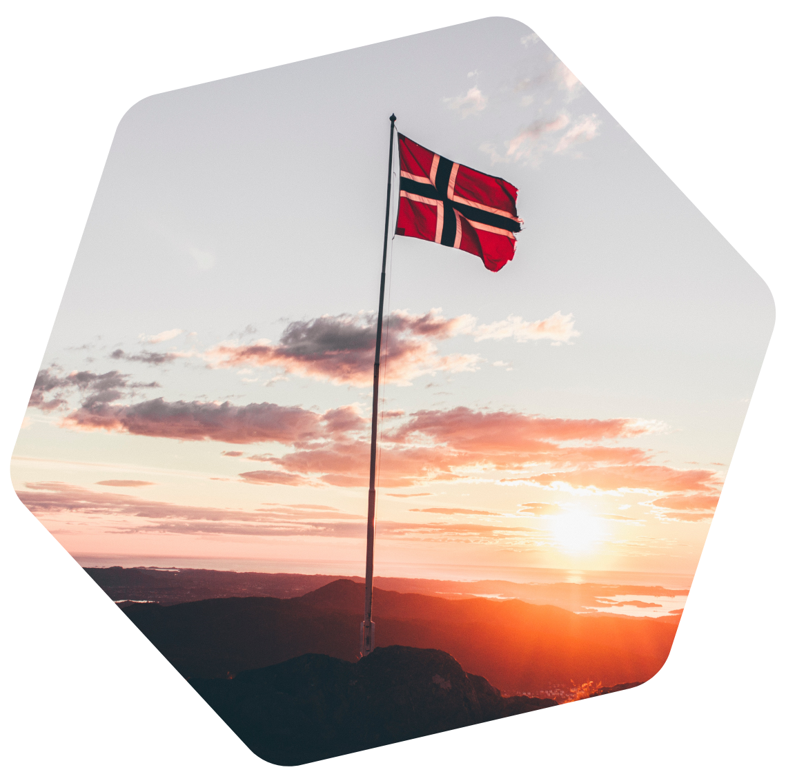 Norway flag on the sunset