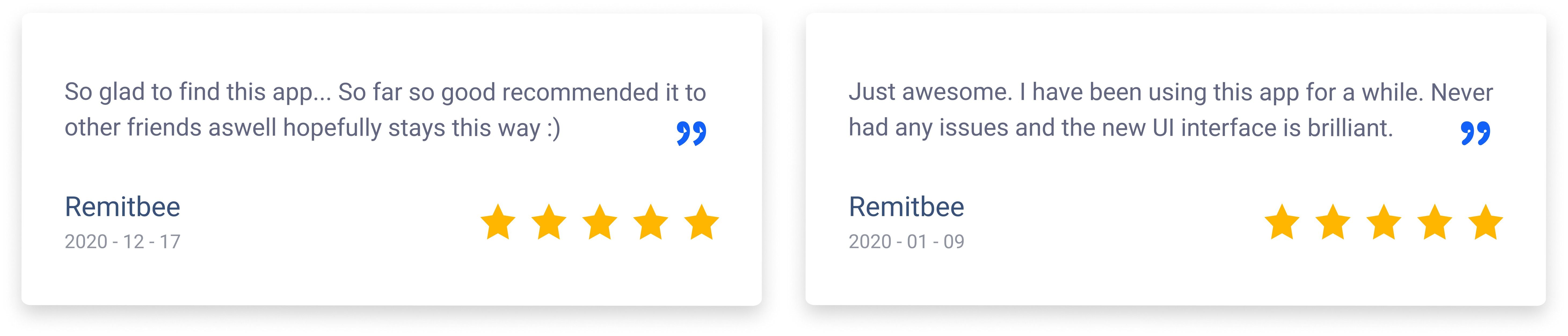 Remitbee Google reviews